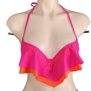 Victoria Secret Ruffled‎ TierPink & Orange Halter Style Bikini Top M